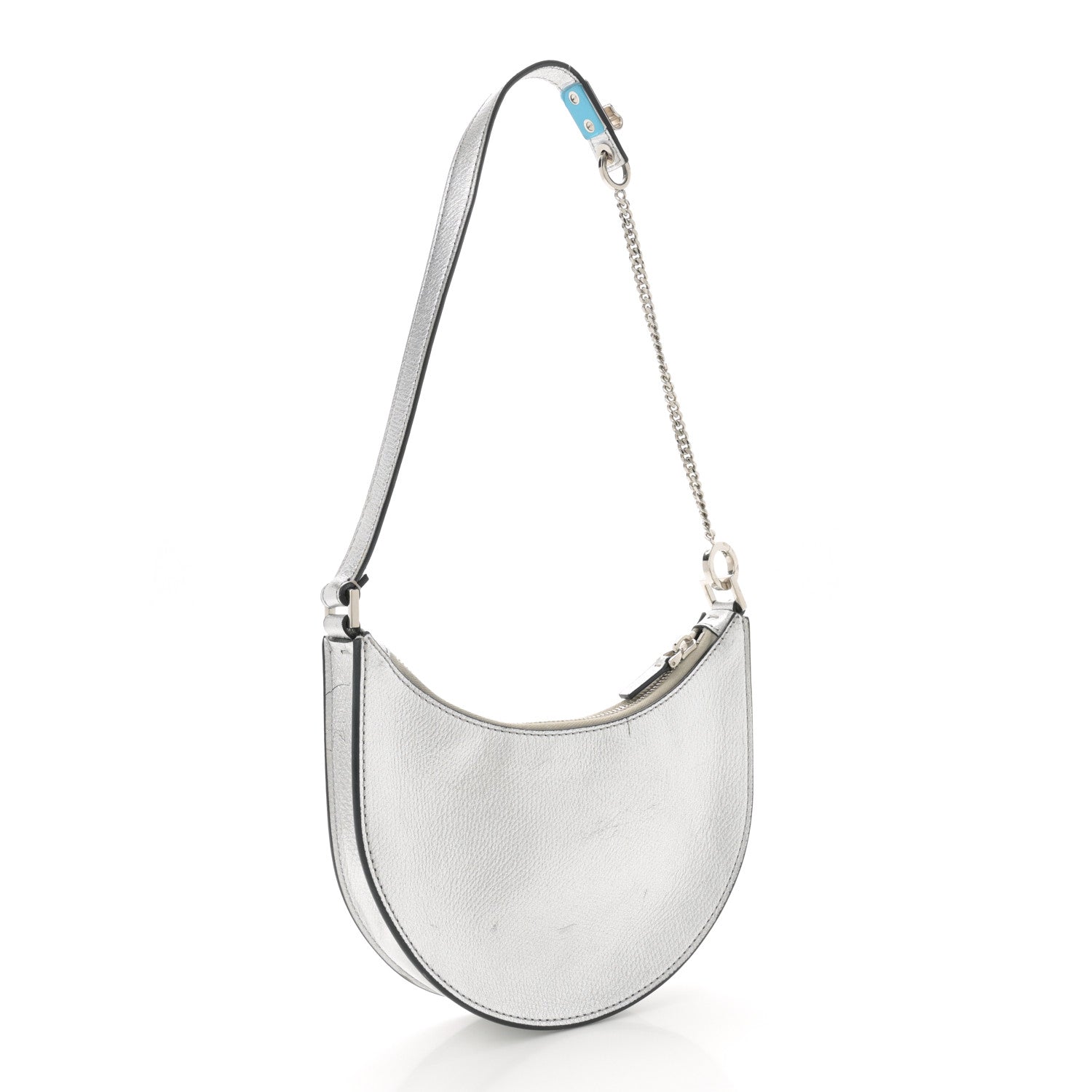 Metallic Grainy Calfskin Mini Vlogo Hobo Bag Silver