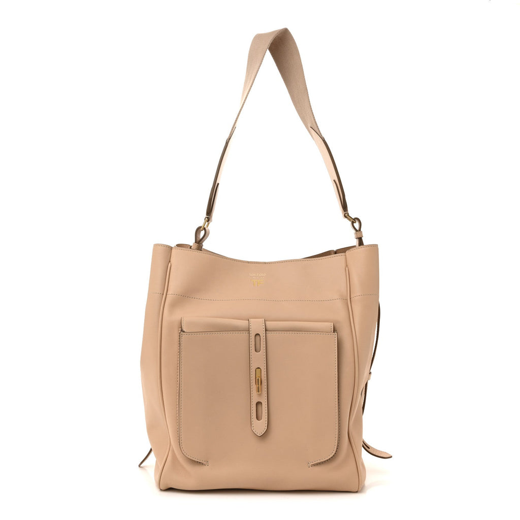 Calfskin Hollywood T Twist Tote Oat