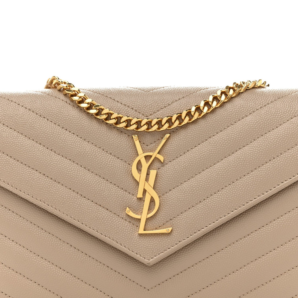 Grain De Poudre Matelasse Chevron Monogram Chain Wallet Dark Beige