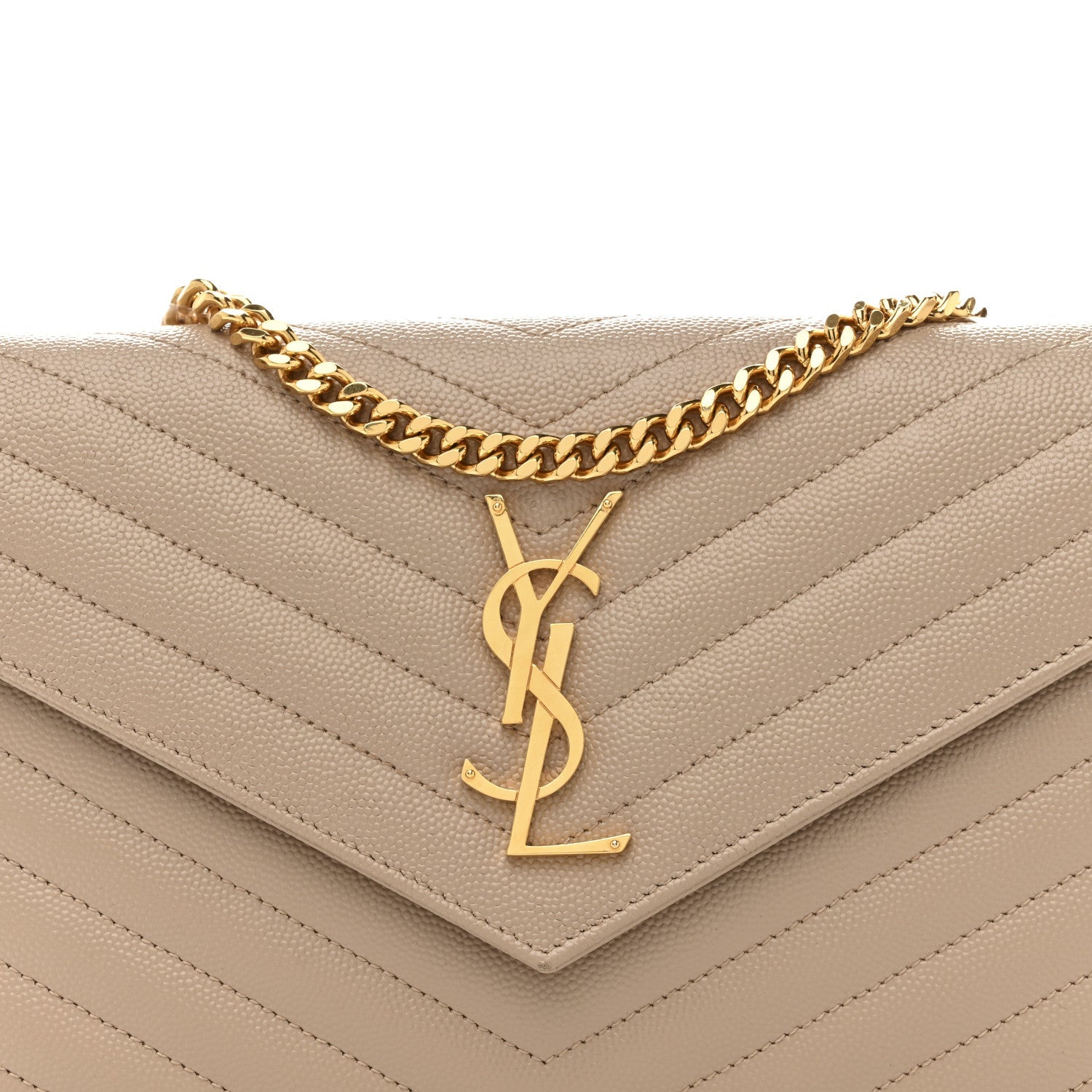 Grain De Poudre Matelasse Chevron Monogram Chain Wallet Dark Beige
