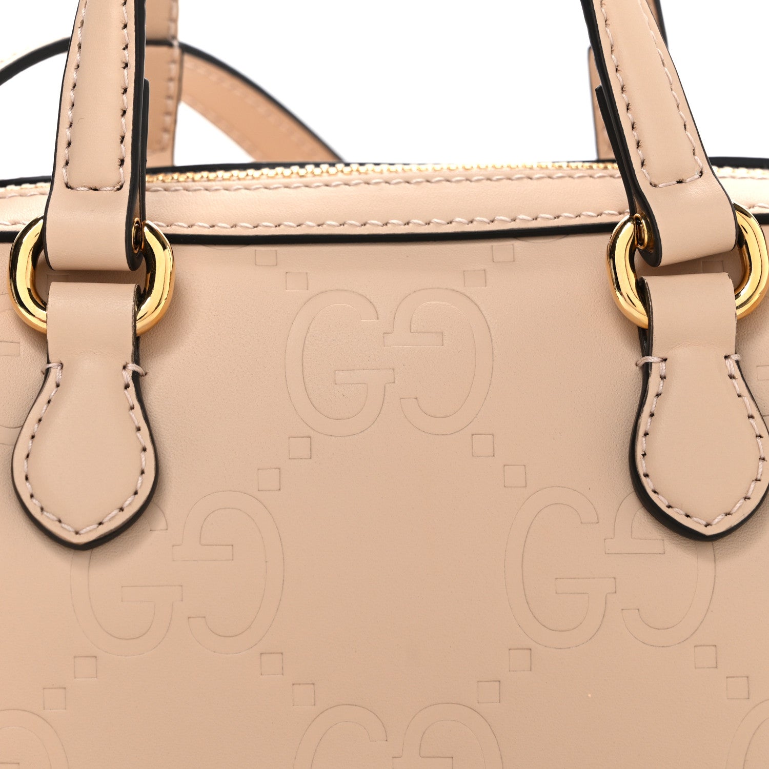 Gilbert Calfskin Jumbo GG Embossed Super Mini Top Handle Bowler Bag Beige