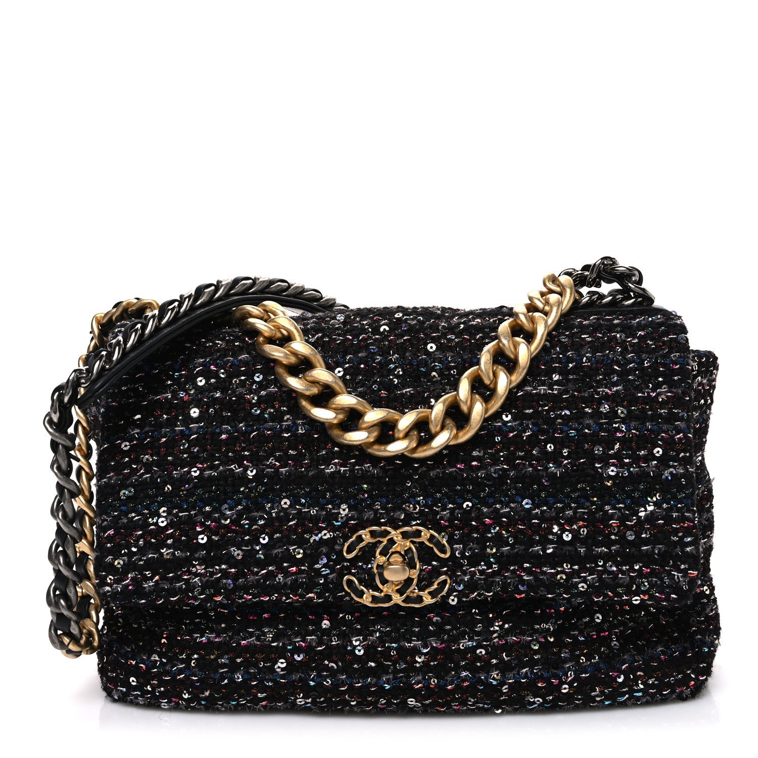 Tweed Sequin Quilted Medium Chanel 19 Flap Black Multicolor