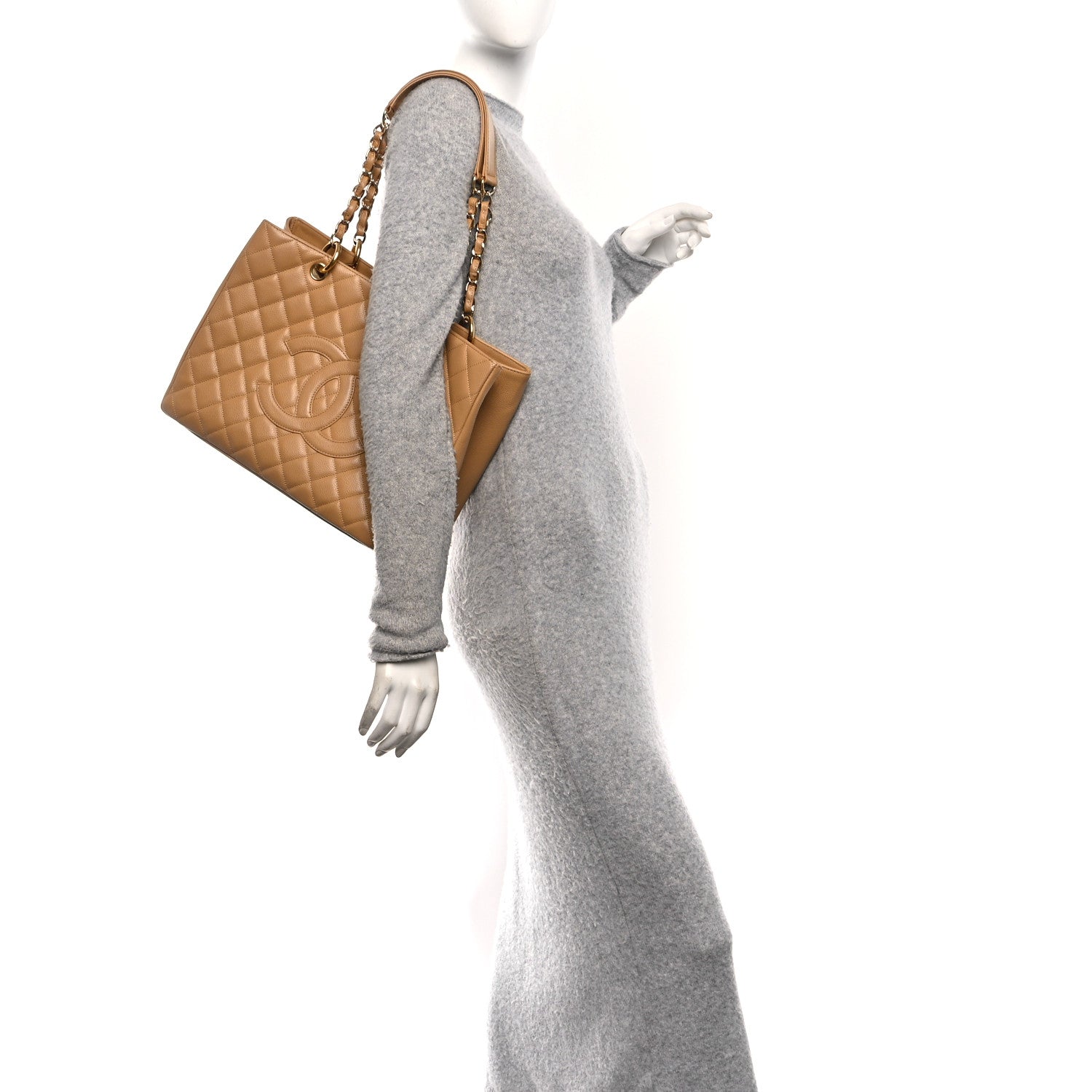 Caviar Quilted Grand Shopping Tote GST Beige
