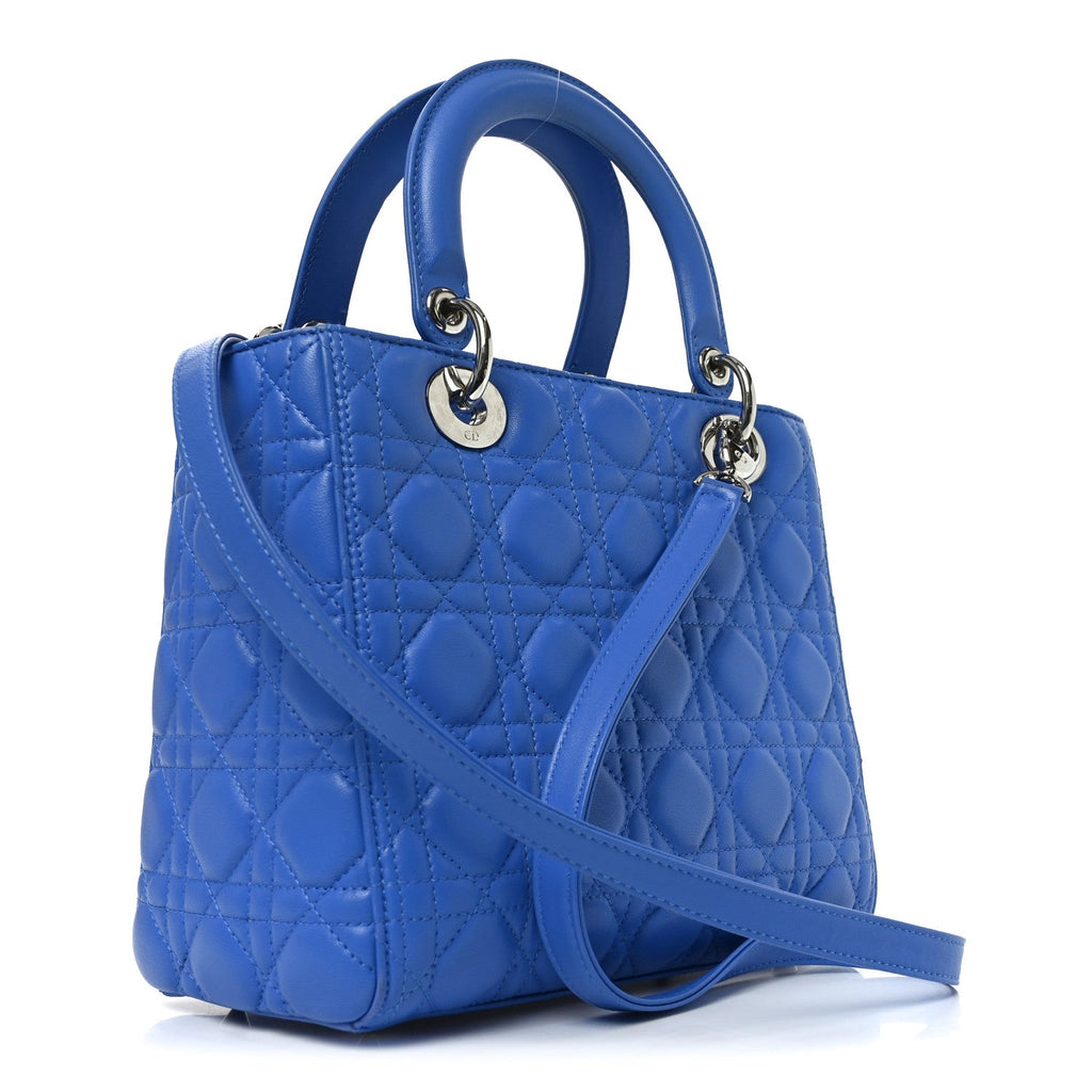 Lambskin Cannage Medium Lady Dior Blue Persan
