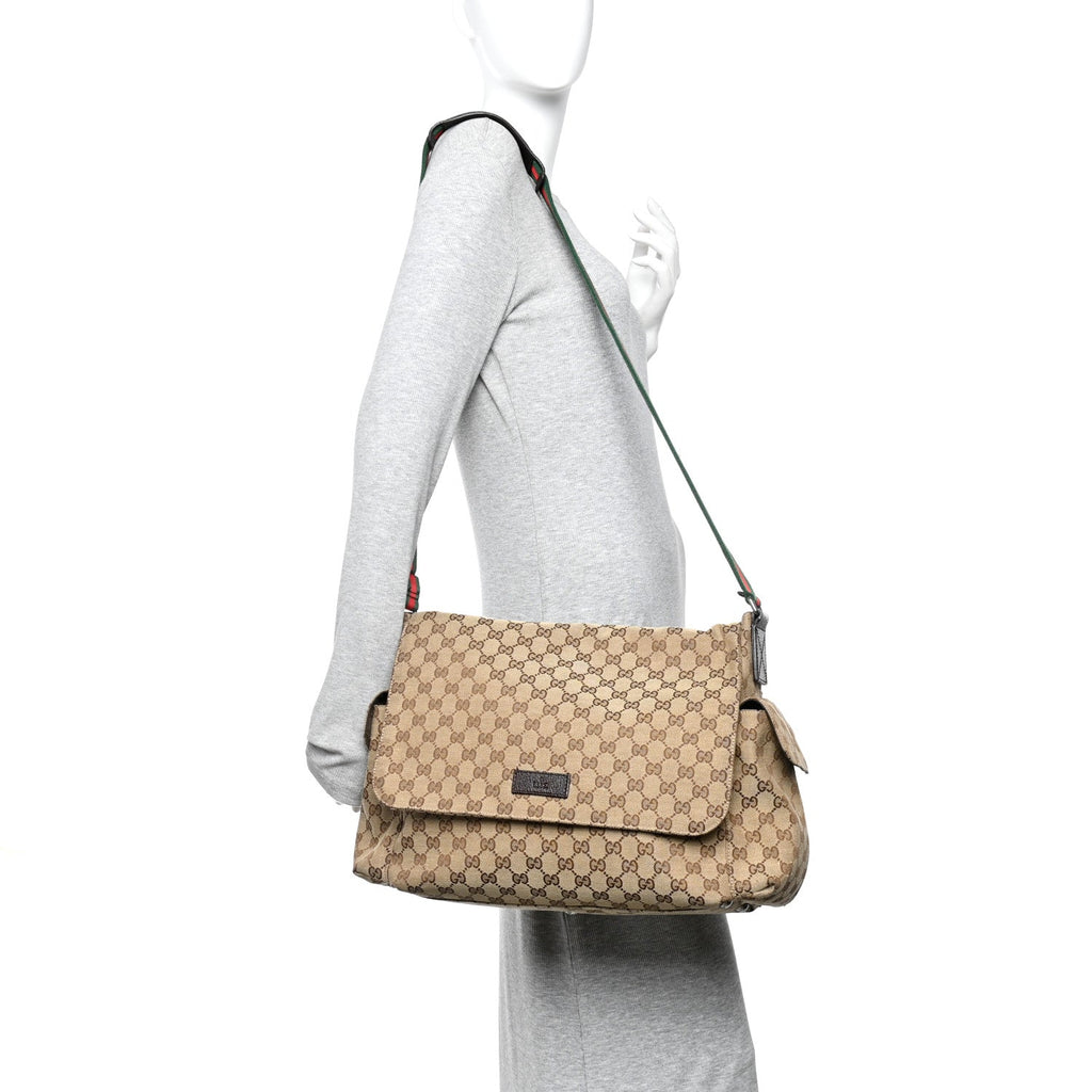Monogram Web Messenger Diaper Bag Brown