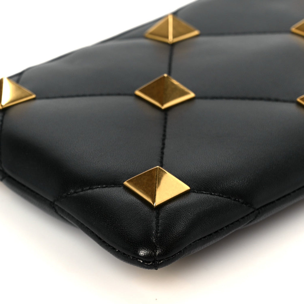 Nappa Quilted Roman Stud Zip Pouch Black