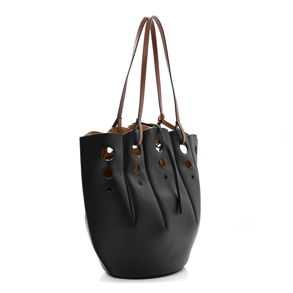 Calfskin Perforated Small Shell Tote  Black