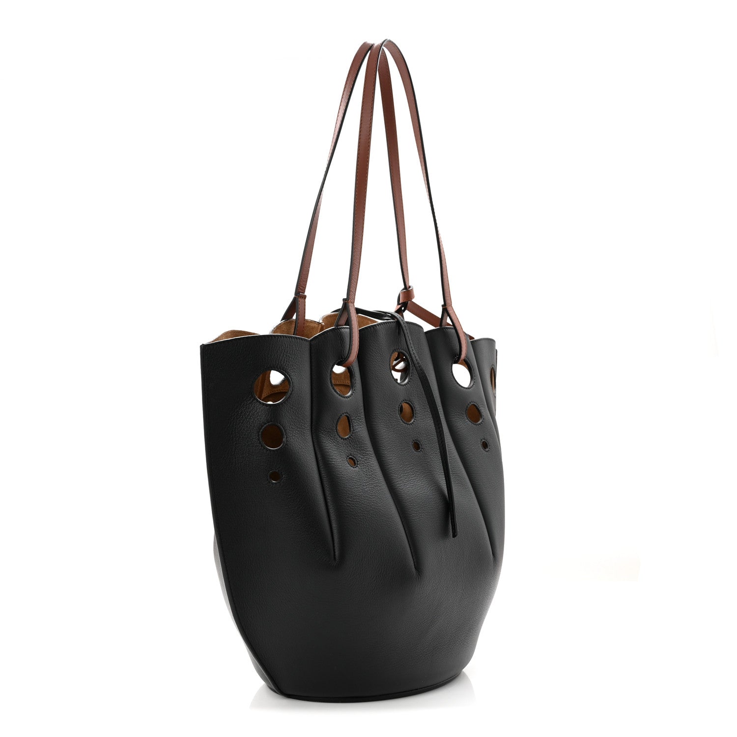 Calfskin Perforated Small Shell Tote  Black