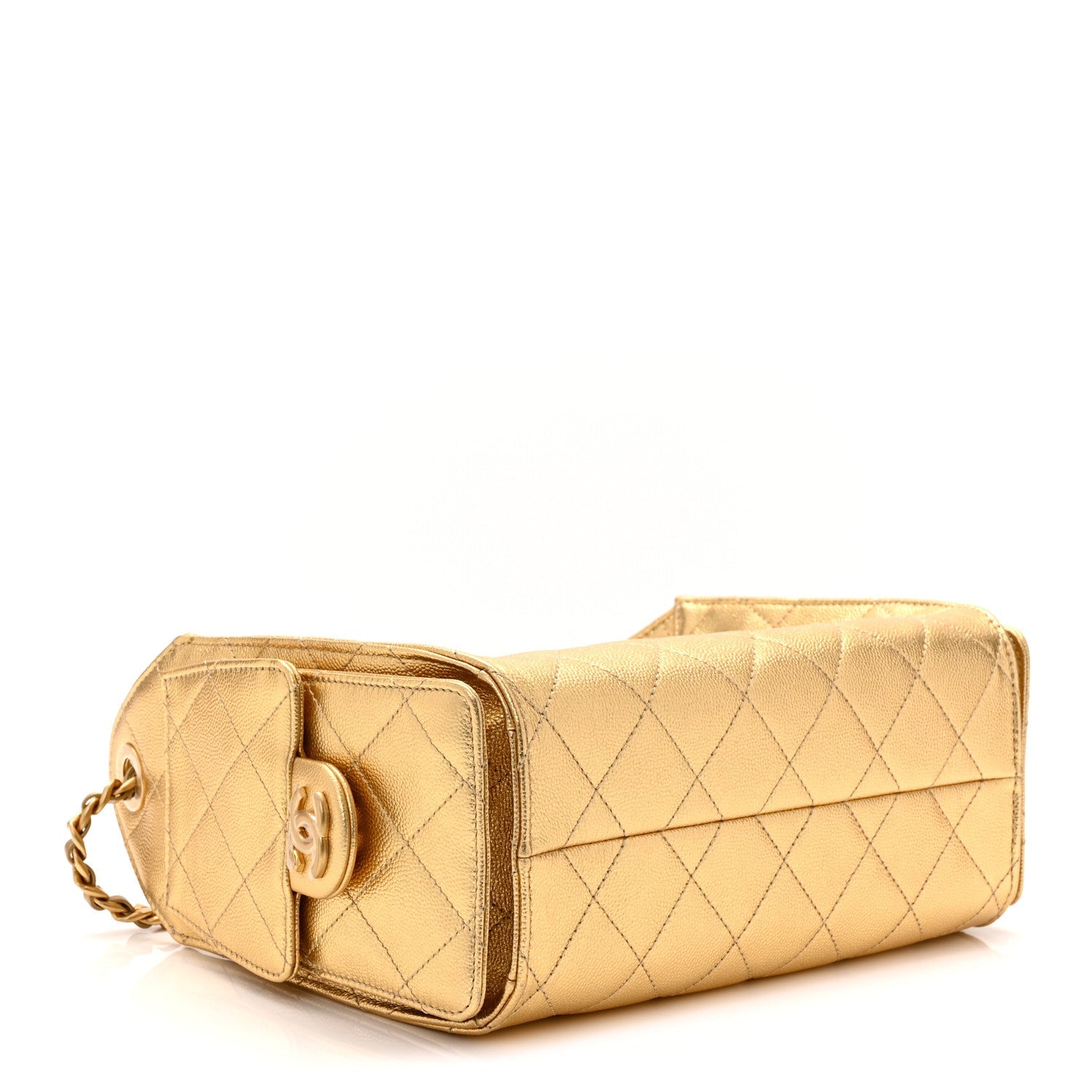 Metallic Caviar Quilted Mini Chanel 25 Handbag Gold