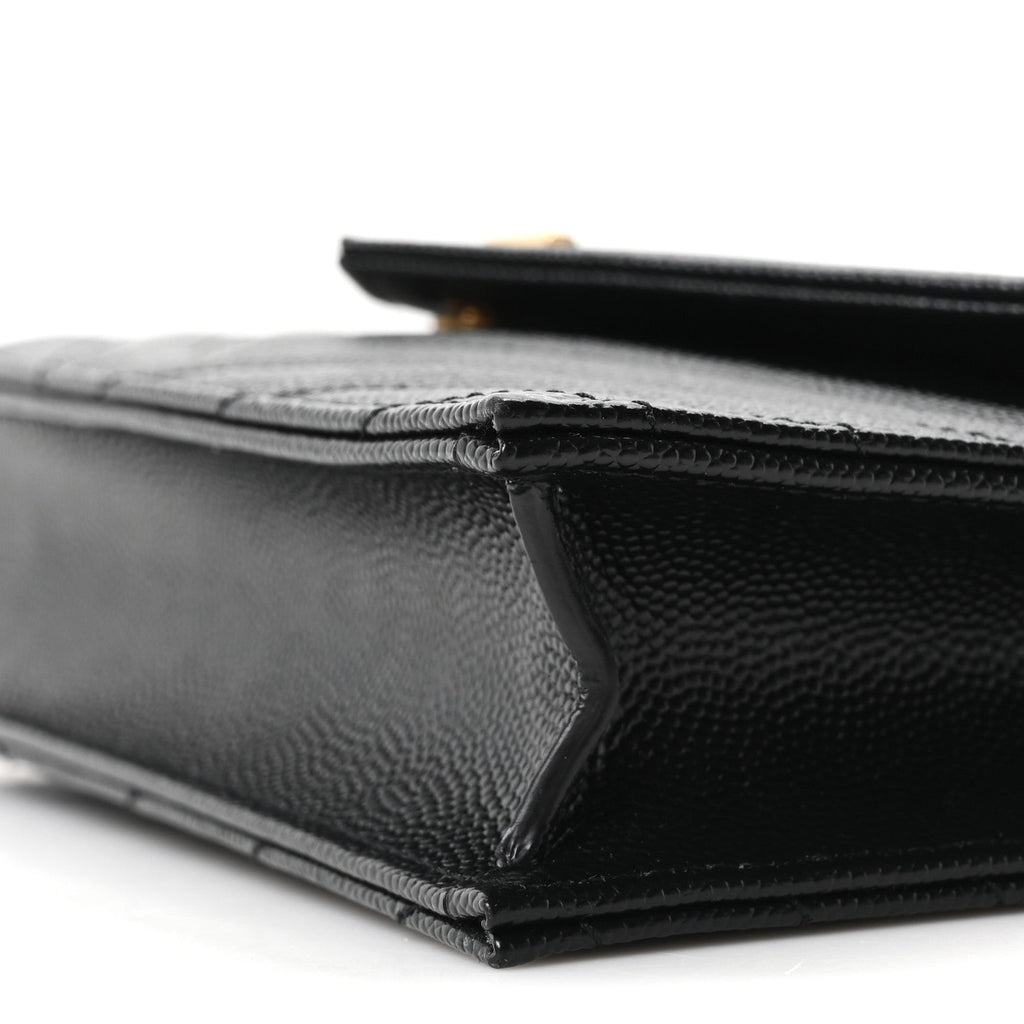 Grain De Poudre Matelasse Chevron Monogram Envelope Chain Wallet Black