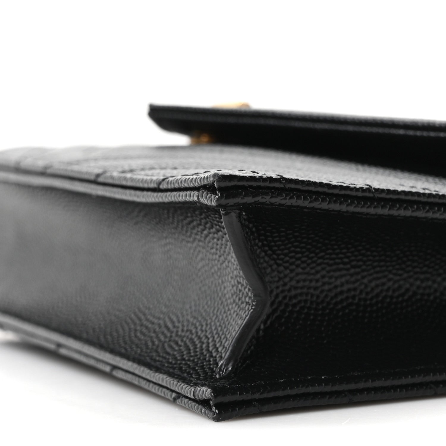 Grain De Poudre Matelasse Chevron Monogram Envelope Chain Wallet Black