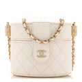 Lambskin Quilted Round Mini Vanity Case With Chain Case With Chain White
