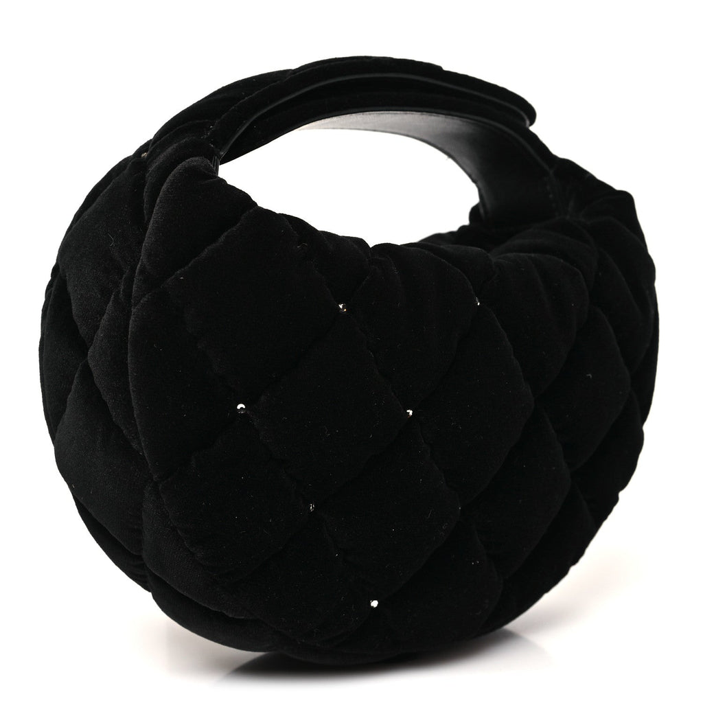 Velvet Diamanté Quilted Pocket Pouch Hobo Black