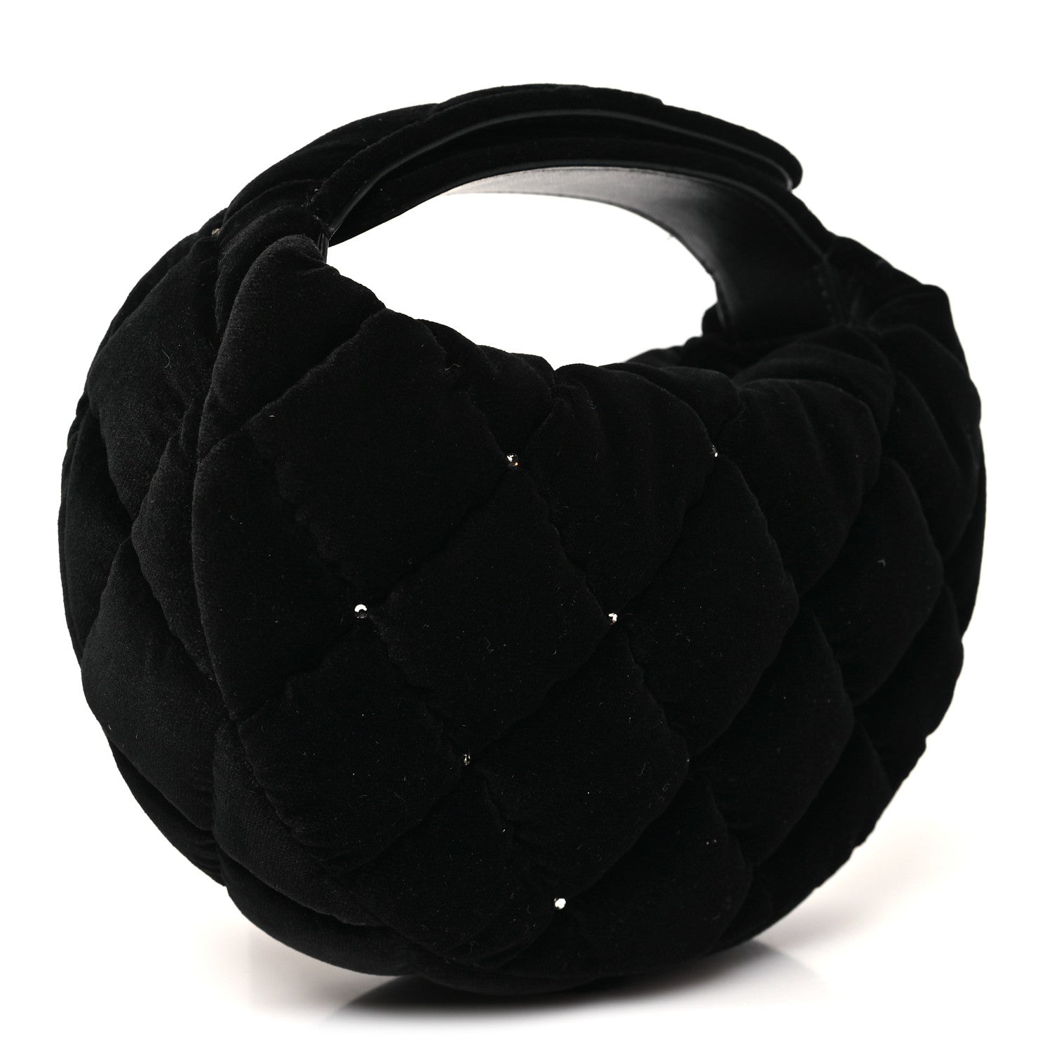 Velvet Diamanté Quilted Pocket Pouch Hobo Black