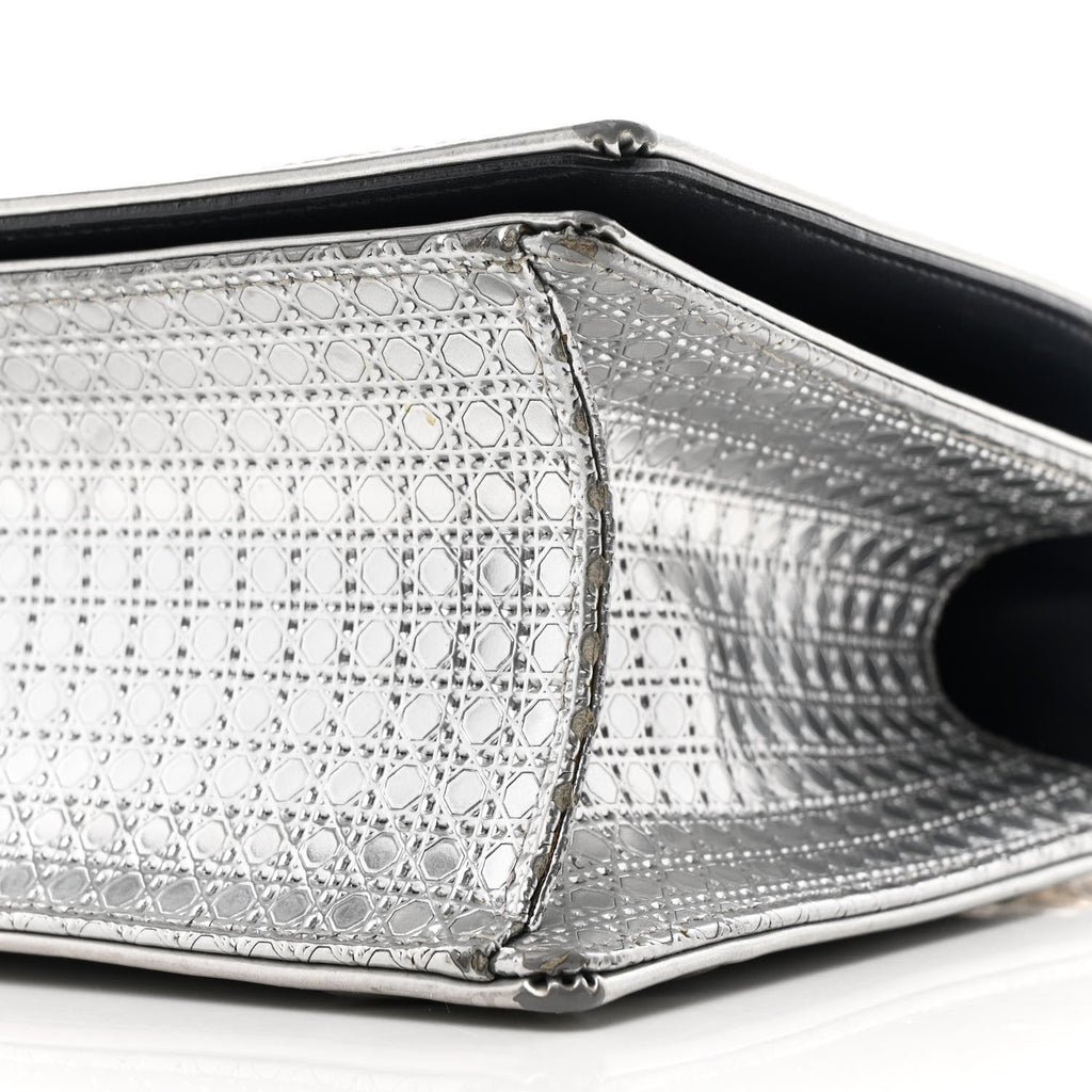 Metallic Patent Micro-Cannage Medium Diorama Flap Bag Silver