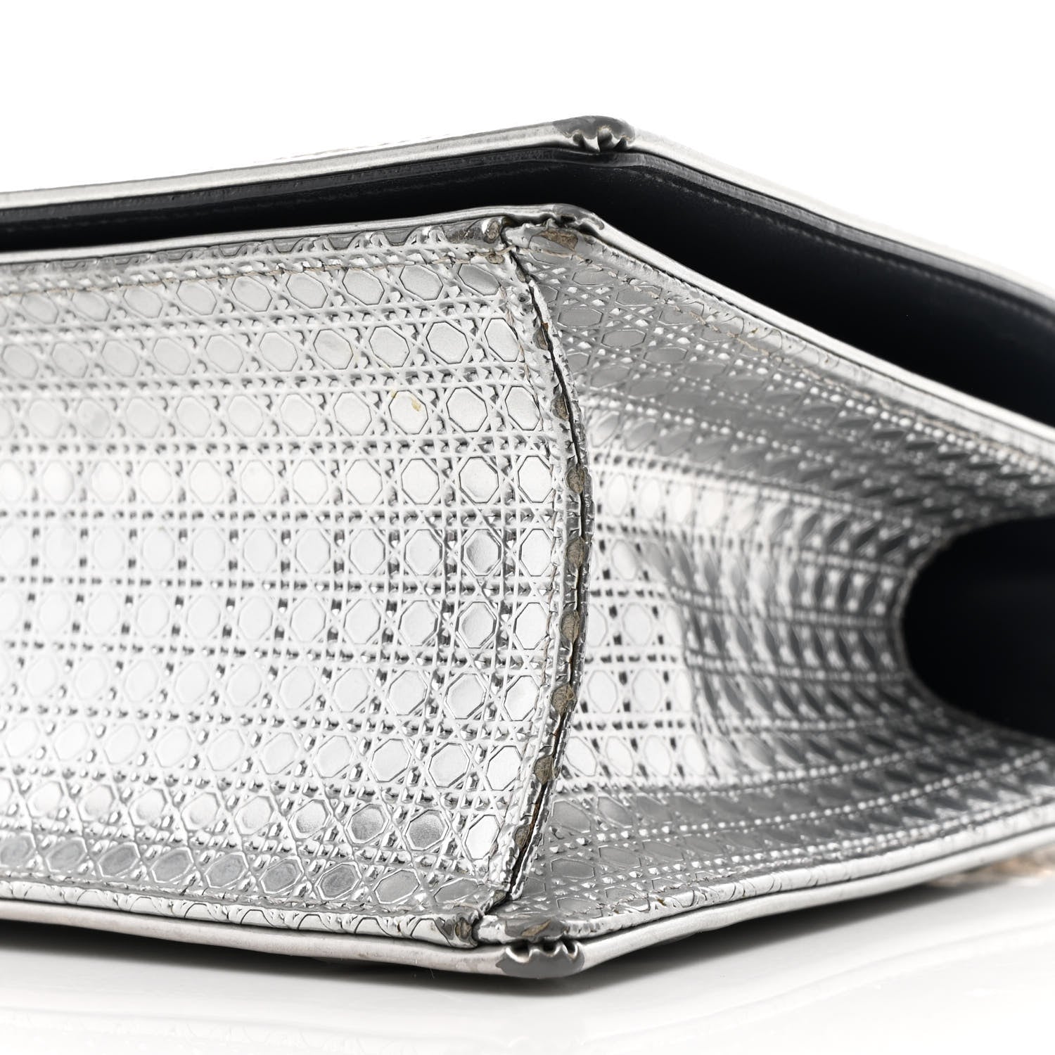 Metallic Patent Micro-Cannage Medium Diorama Flap Bag Silver