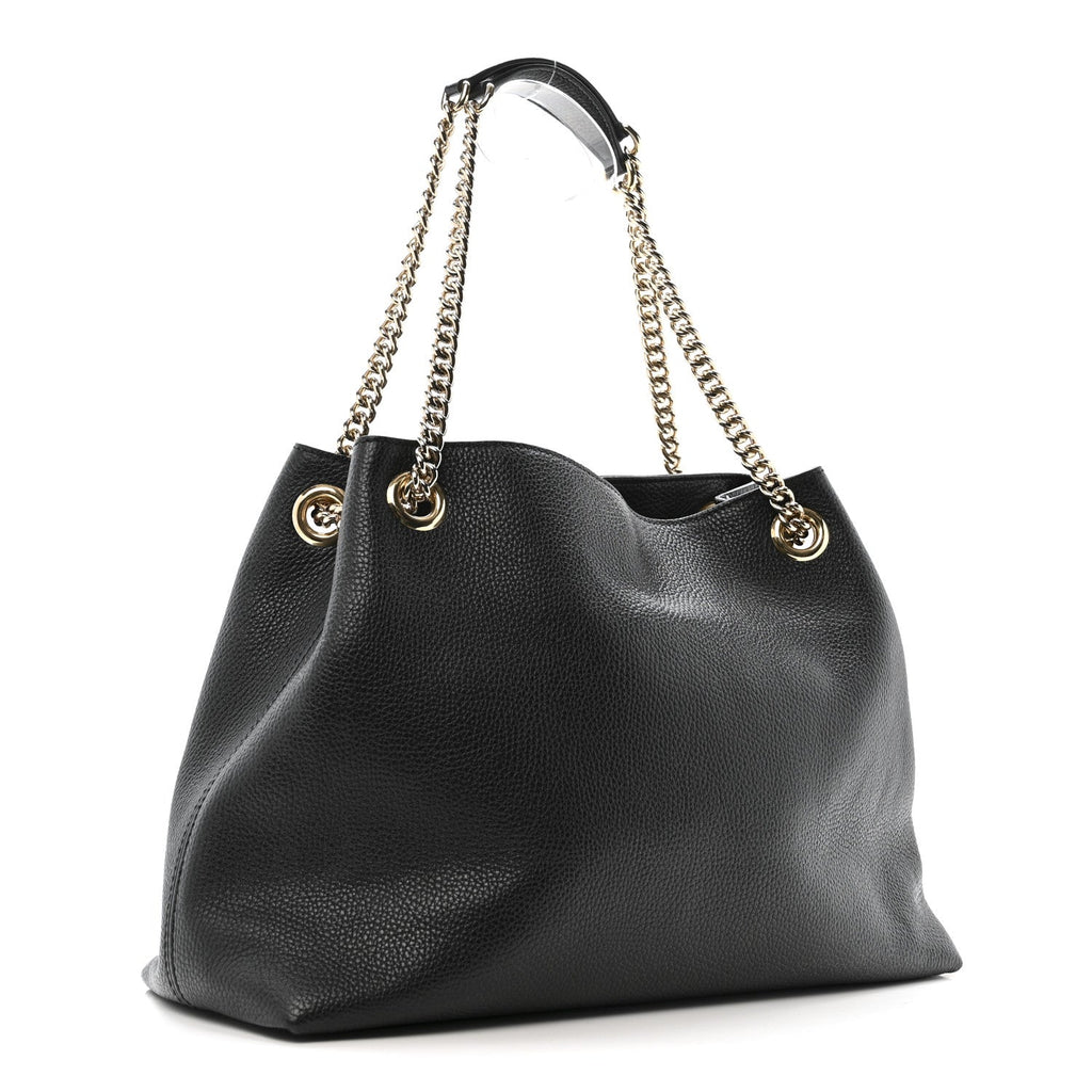 Pebbled Calfskin Medium Soho Chain Shoulder Bag Black