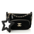 Velvet Effect Nylon Shiny Crumpled Calfskin Mini Quilted Chanel 25 Clutch With Chain Black