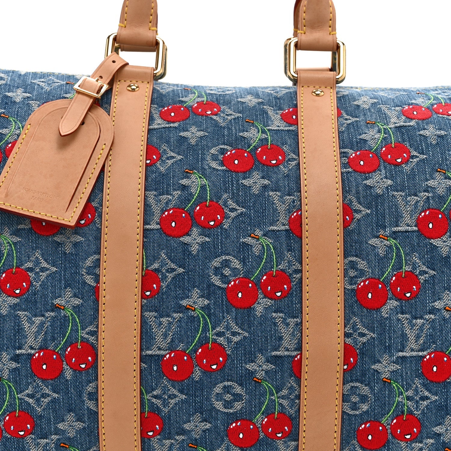 LV X TM Monogram Denim Cerises Keepall Bandouliere 45 Blue