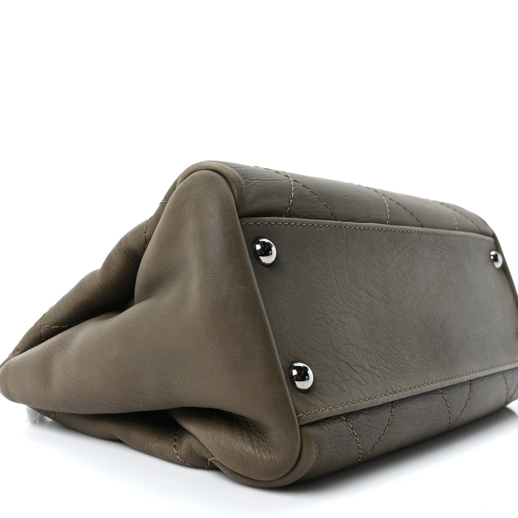 Washed Calfskin Diamond Stitch Hamptons Shopping Tote Green