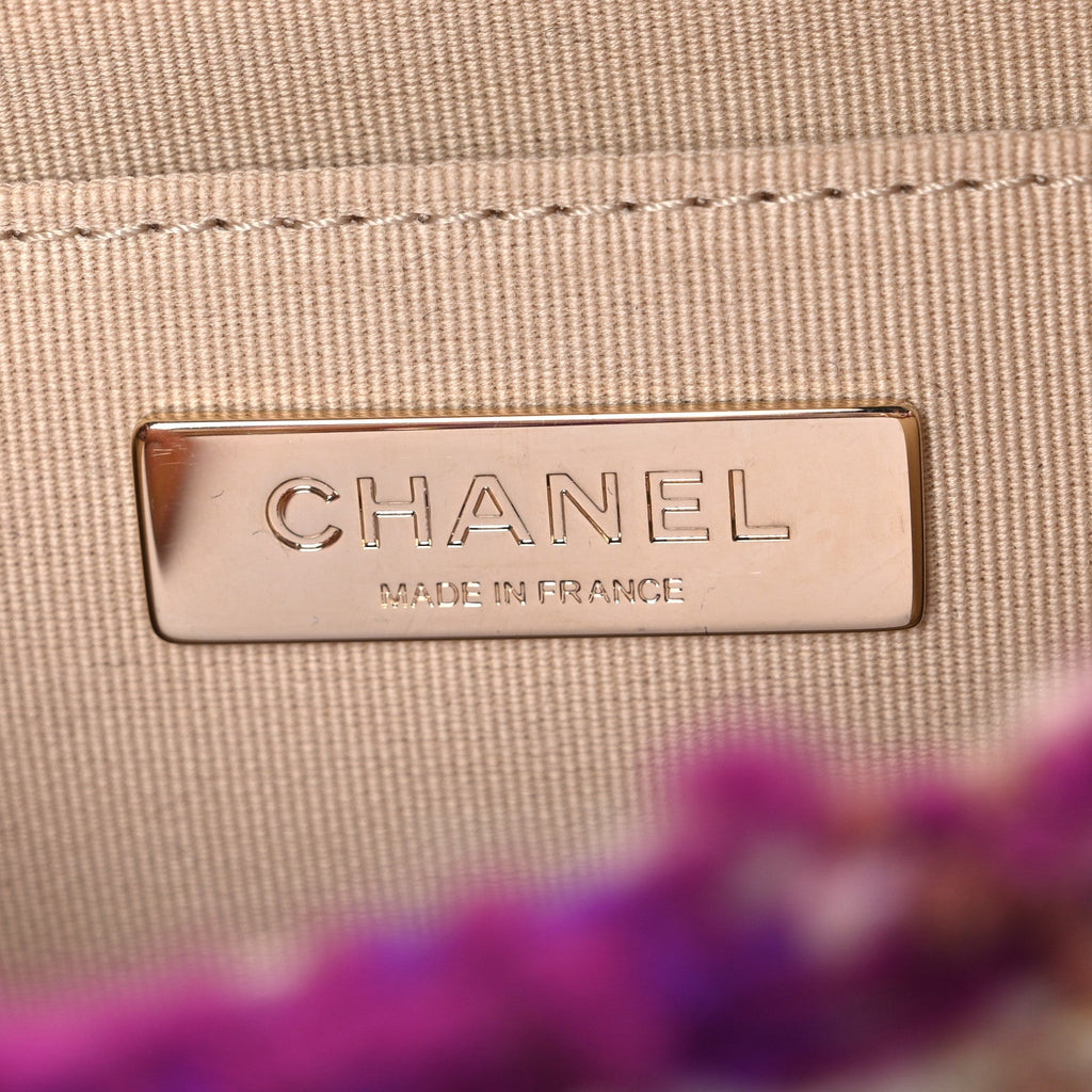 Tweed Shearling Large Flap Bag Purple Beige