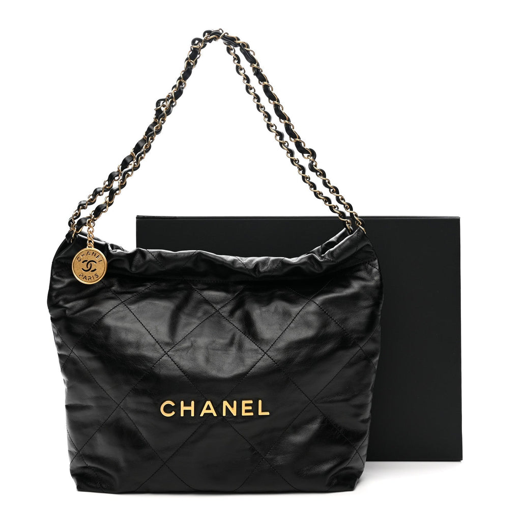 Shiny Calfskin Quilted Small Chanel 22 Black
