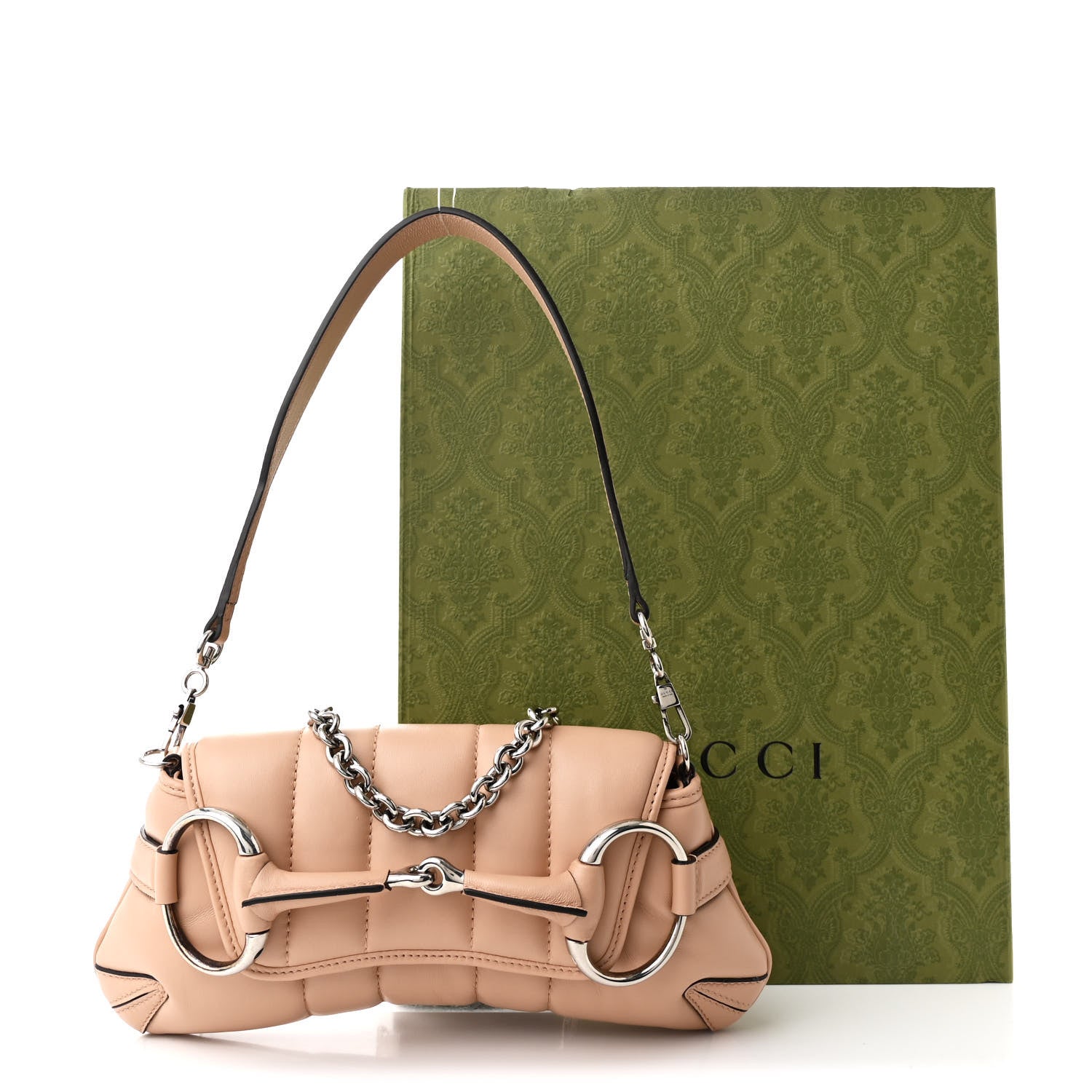 Nappa Vertical Matelasse Small Maxi Horsebit Chain Shoulder Bag Beige
