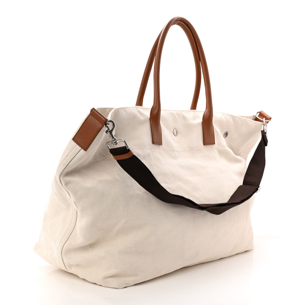 Linen Calfskin Rive Gauche Maxi Tote Grege et Noir