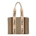 Linen Calfskin Medium Woody Ribbon Tote White Brown