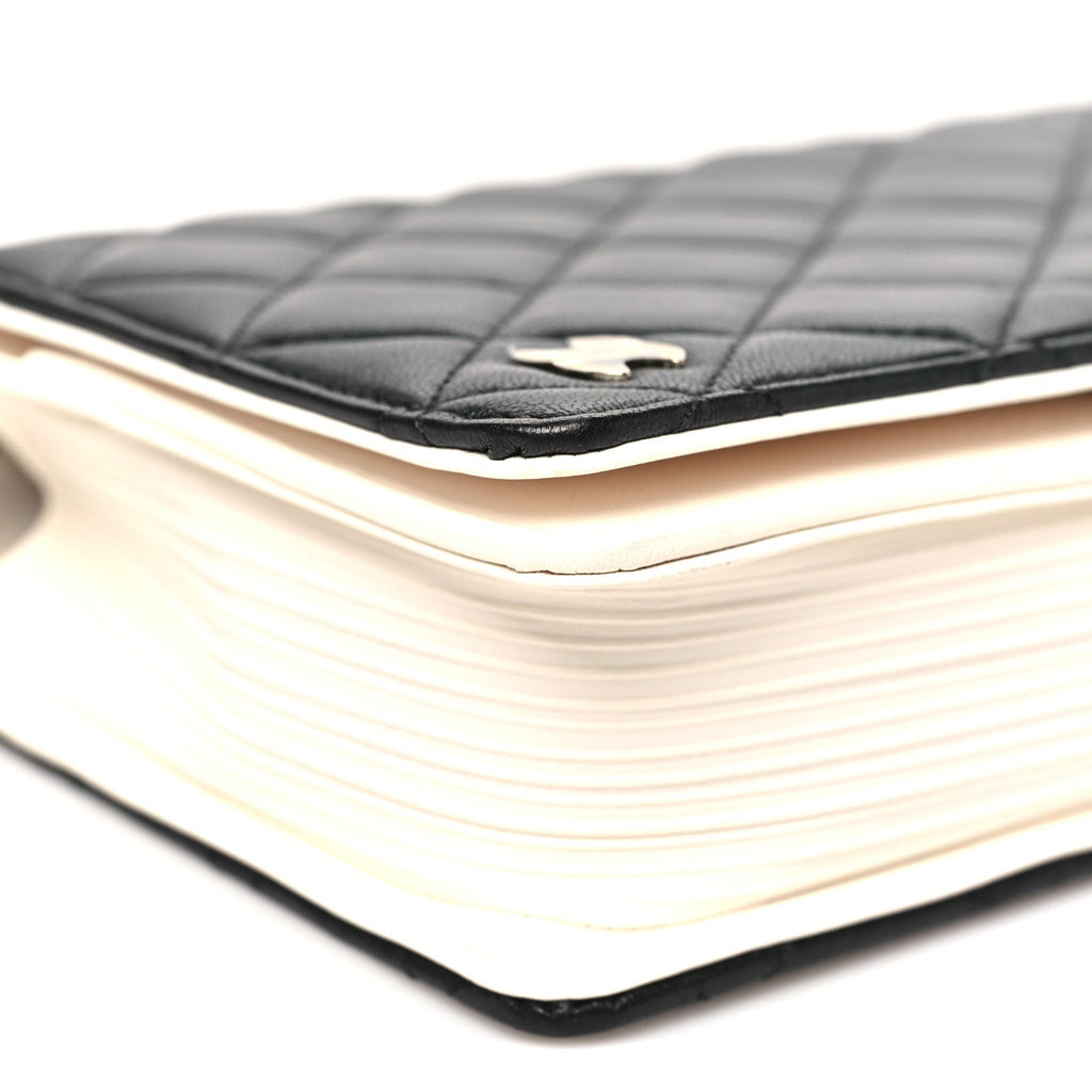 Lambskin Quilted Book Wallet On Chain WOC Black