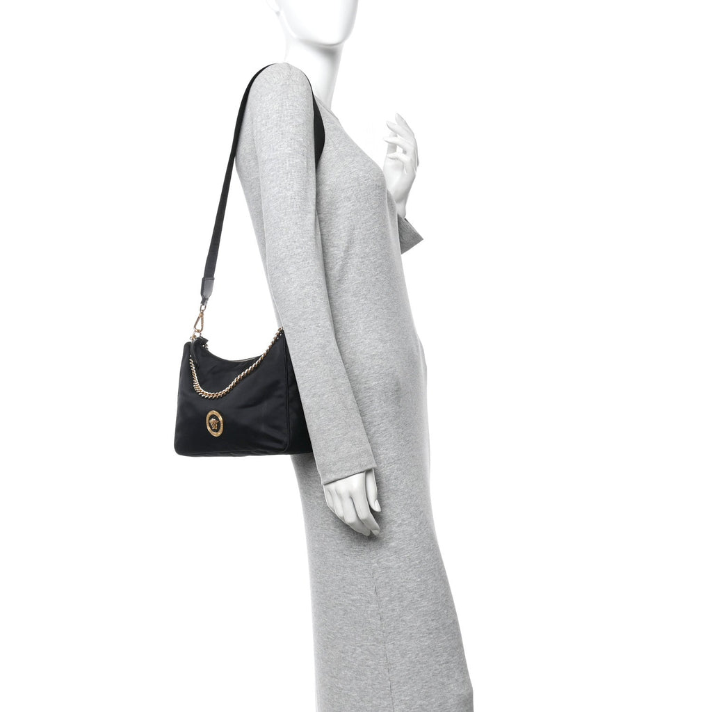 Nylon Tribute Chain Crossbody Shoulder Bag Black