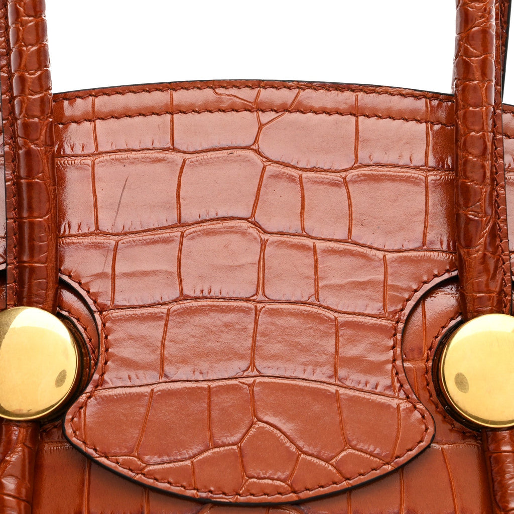 Calfskin Crocodile Embossed Small Pipe Bag Chestnut