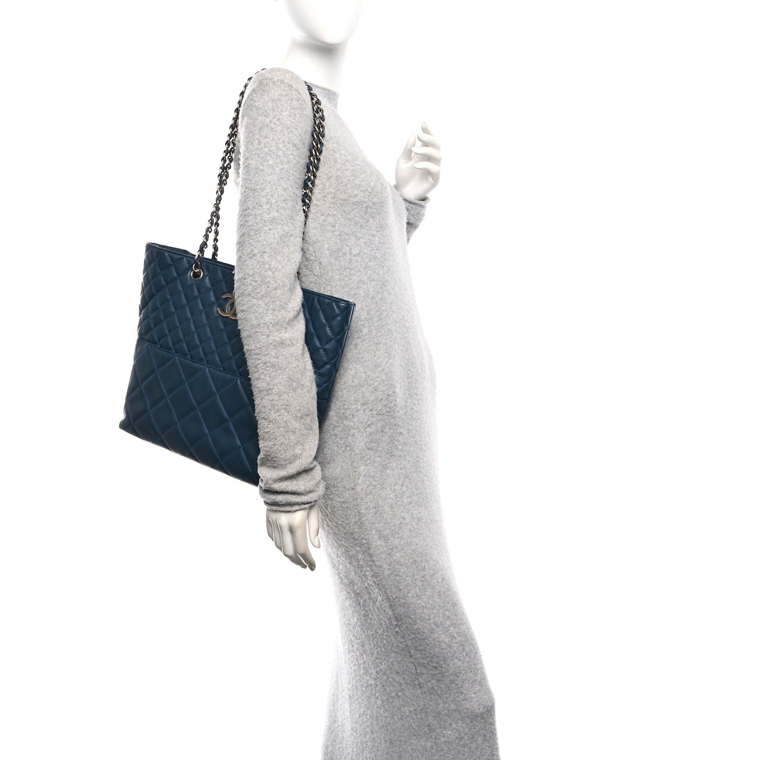 Calfskin Quilted In The Business North South Tote  Blue