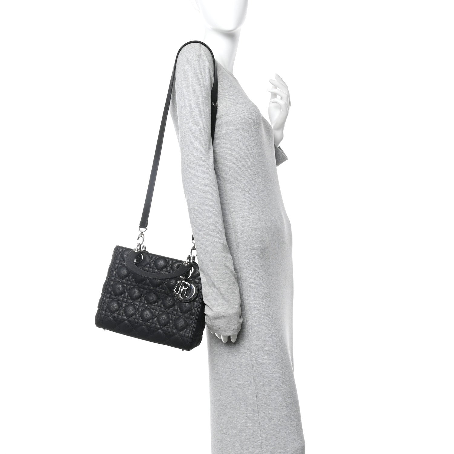 Grained Calfskin Cannage Medium Lady Dior Black