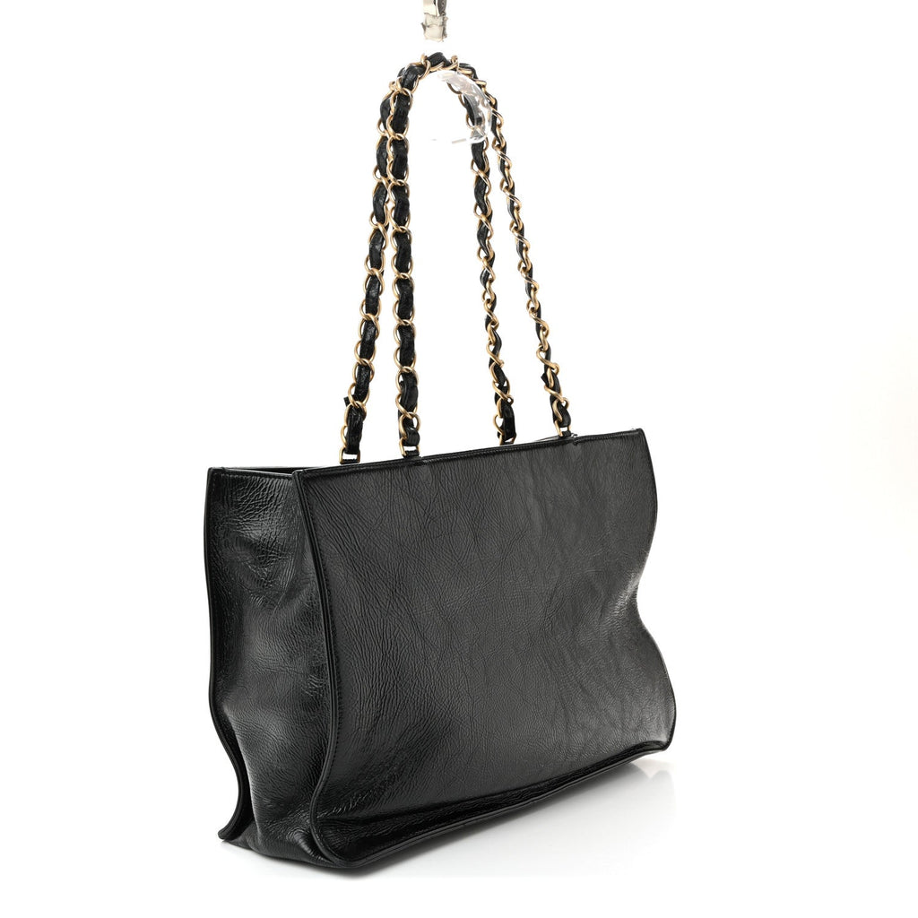 Shiny Aged Calfskin Shopping Bag Black