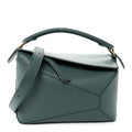Calfskin Small Puzzle Edge Bag Bottle Green