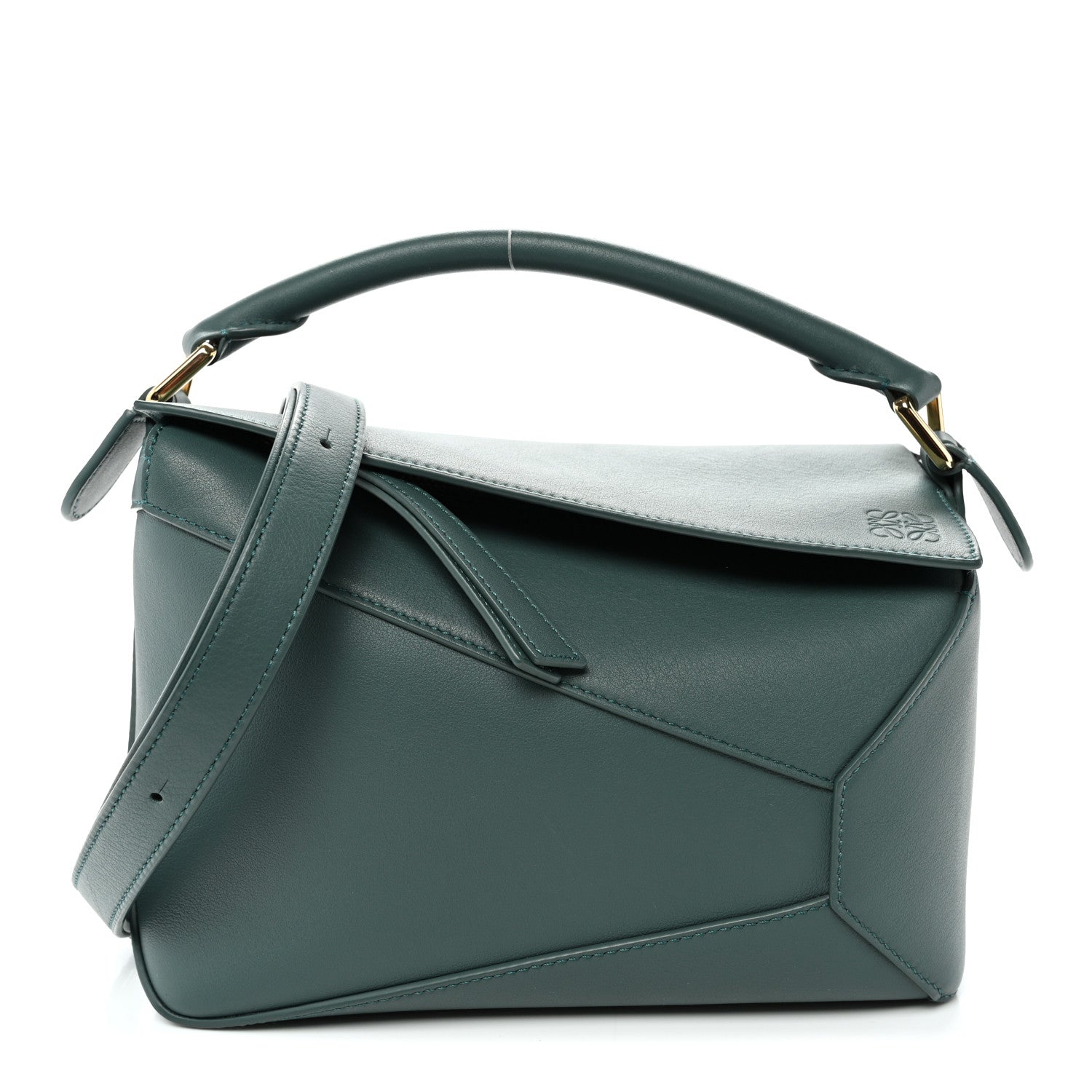 Calfskin Small Puzzle Edge Bag Bottle Green
