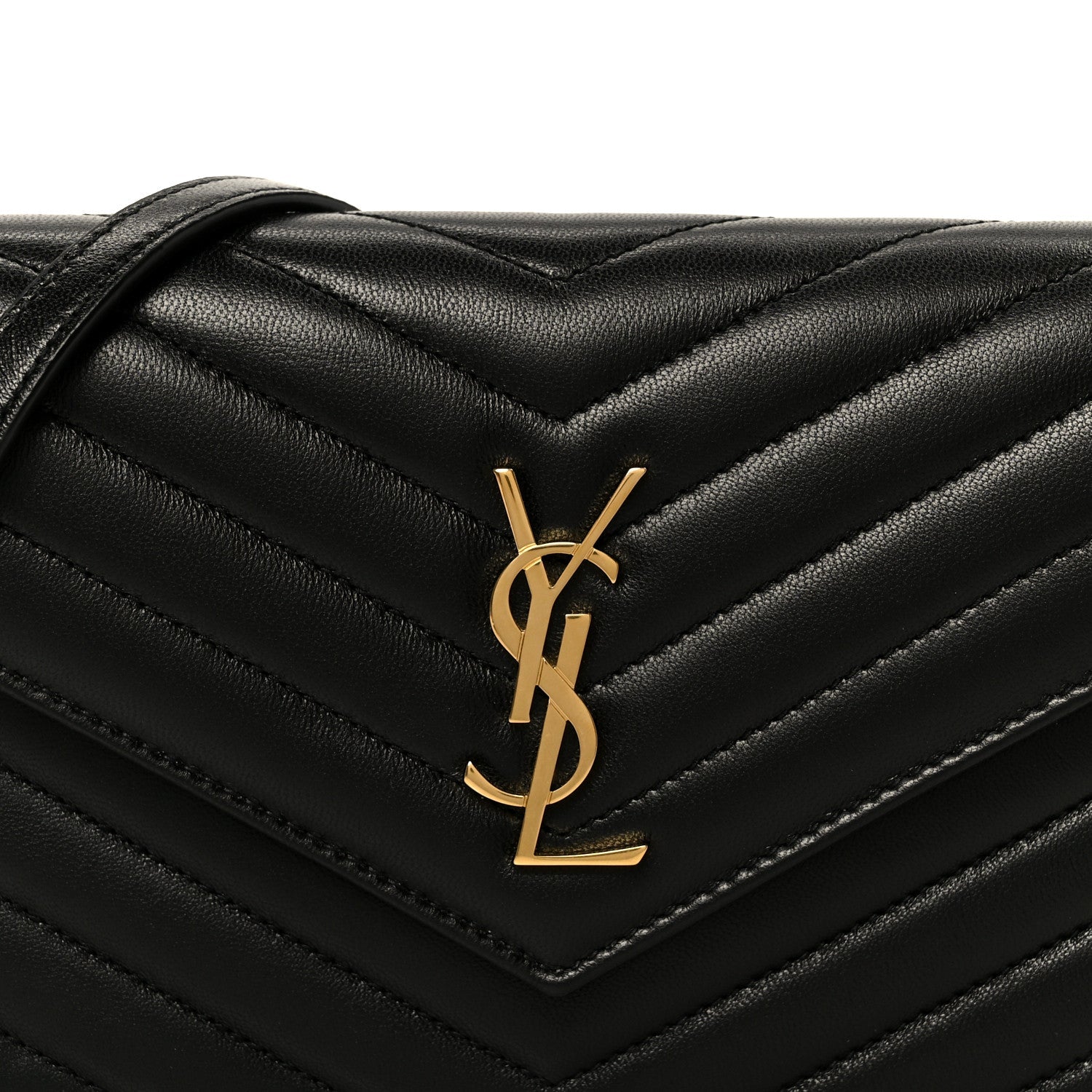 Lambskin Matelasse Chevron Monogram Cassandre Envelope Chain Wallet Black