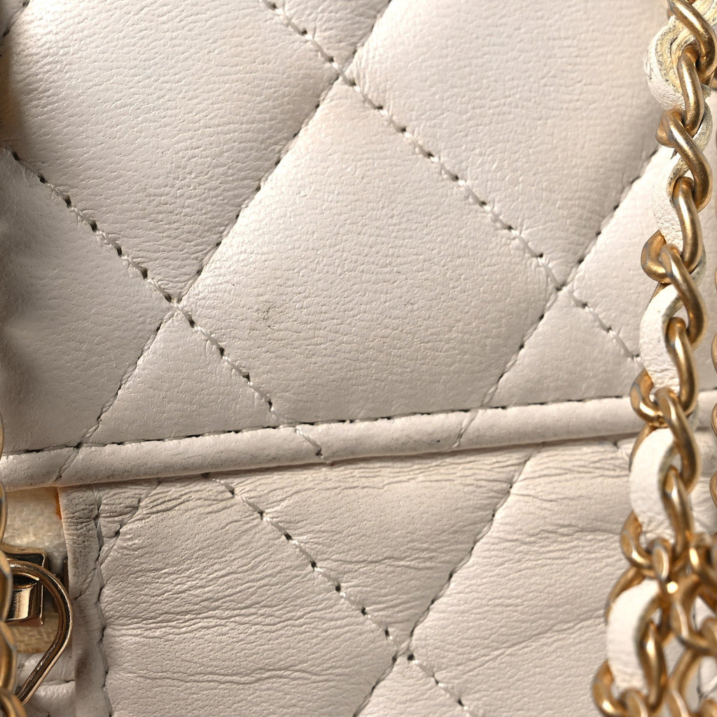 Lambskin Quilted Mini Vanity Case With Chain White