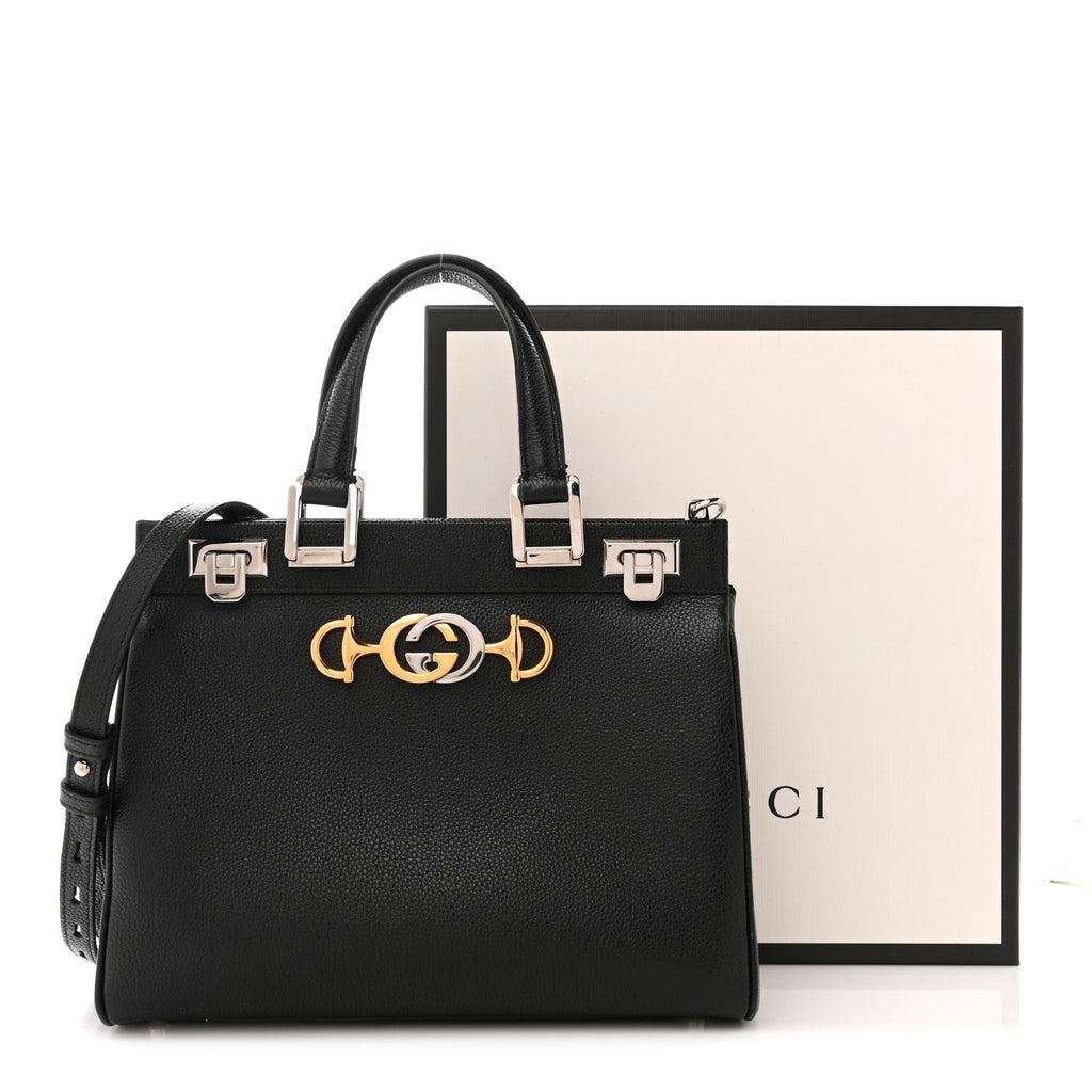 Grainy Calfskin Small Zumi Top Handle Bag Black