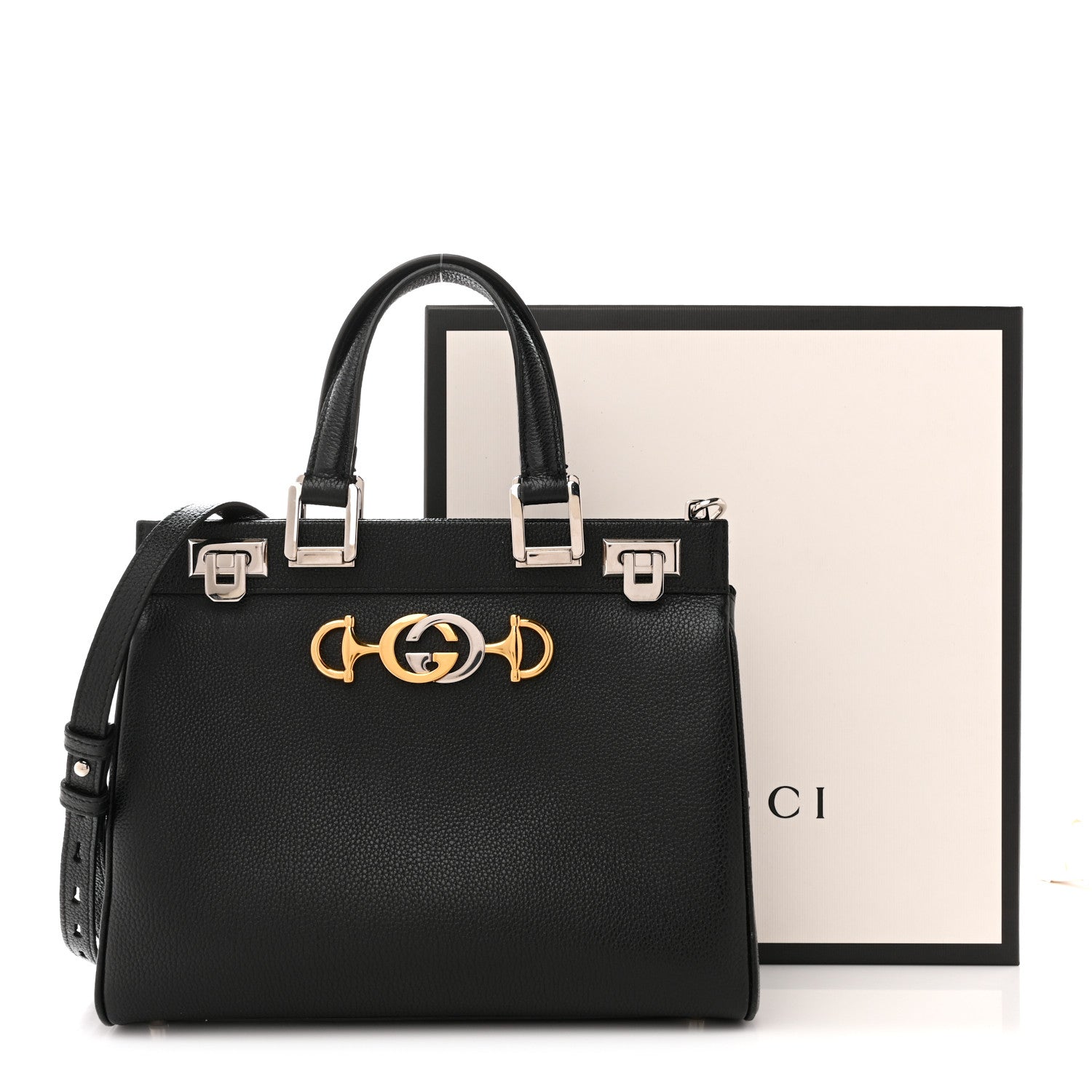 Grainy Calfskin Small Zumi Top Handle Bag Black