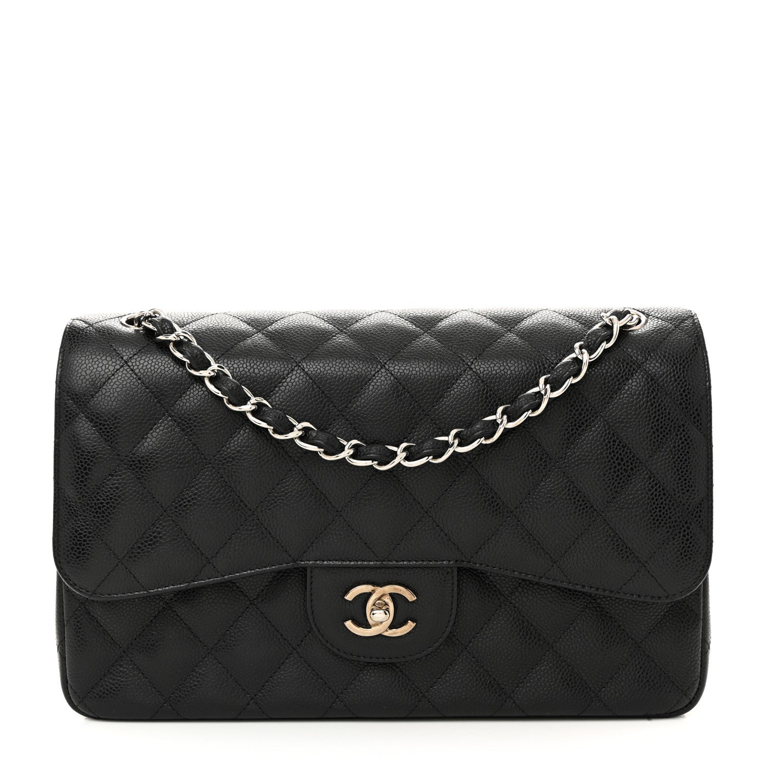Caviar Quilted Jumbo Double Flap Black