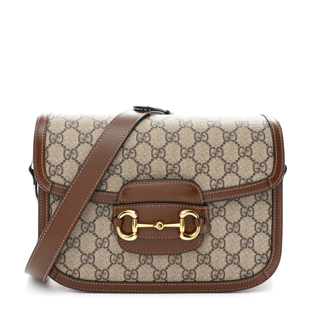GG Supreme Monogram Horsebit 1955 Shoulder Bag Beige Brown Sugar