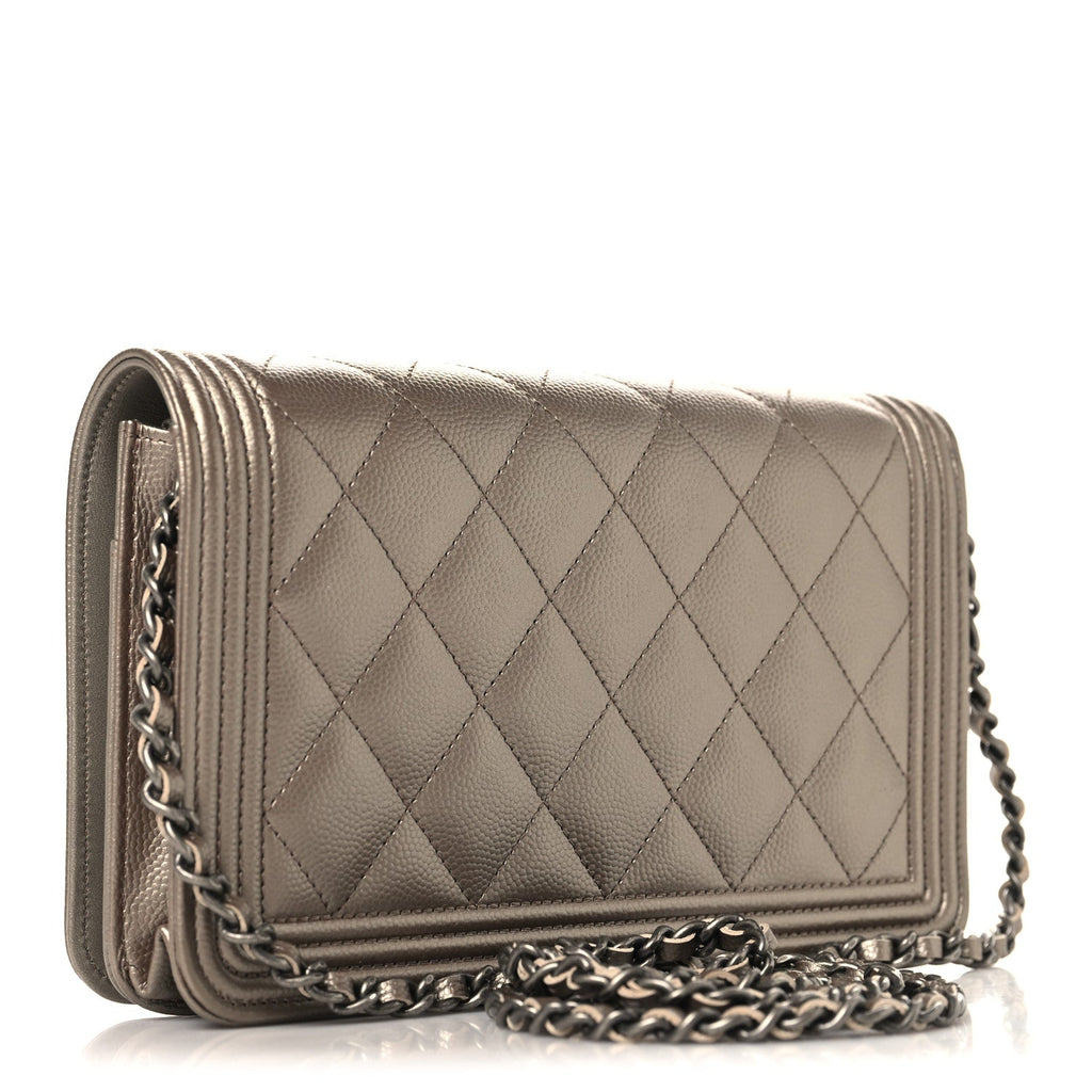 Metallic Caviar Quilted Boy Wallet On Chain WOC Copper