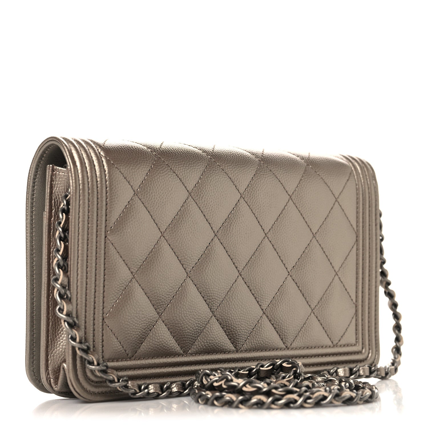 Metallic Caviar Quilted Boy Wallet On Chain WOC Copper