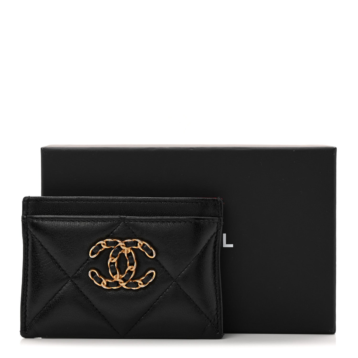 Lambskin Quilted Chanel 19  Holder Black