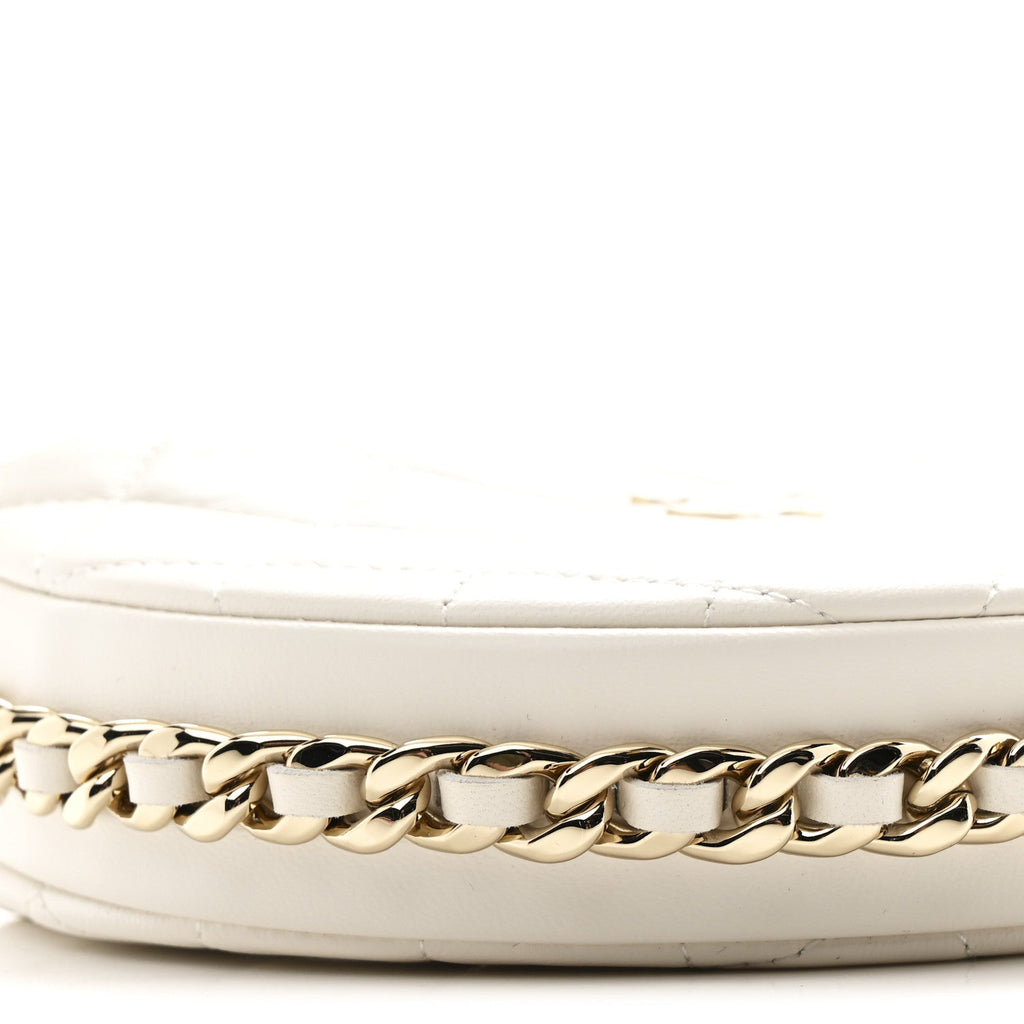 Lambskin Quilted Chain Around Pouch Hobo White