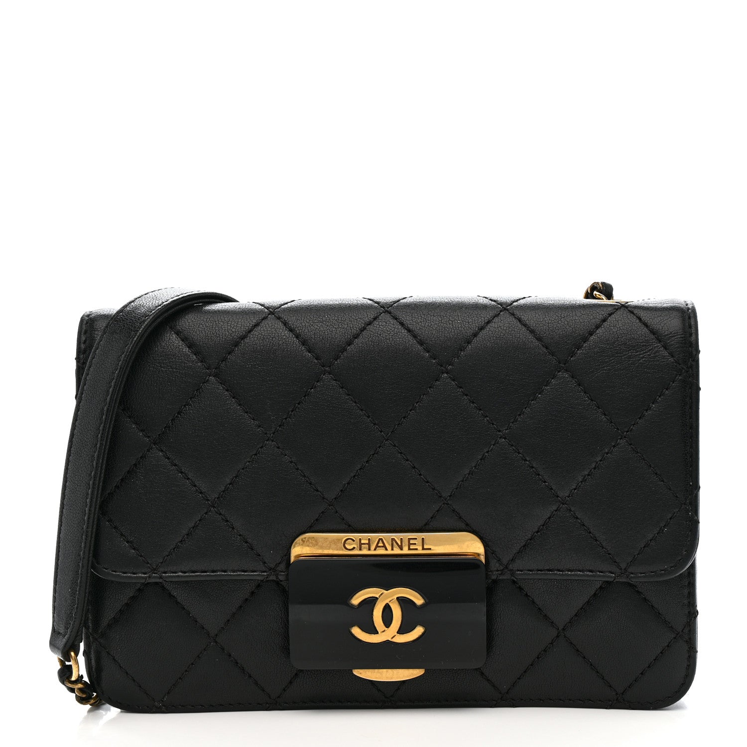 Sheepskin Quilted Mini Beauty Lock Flap Black