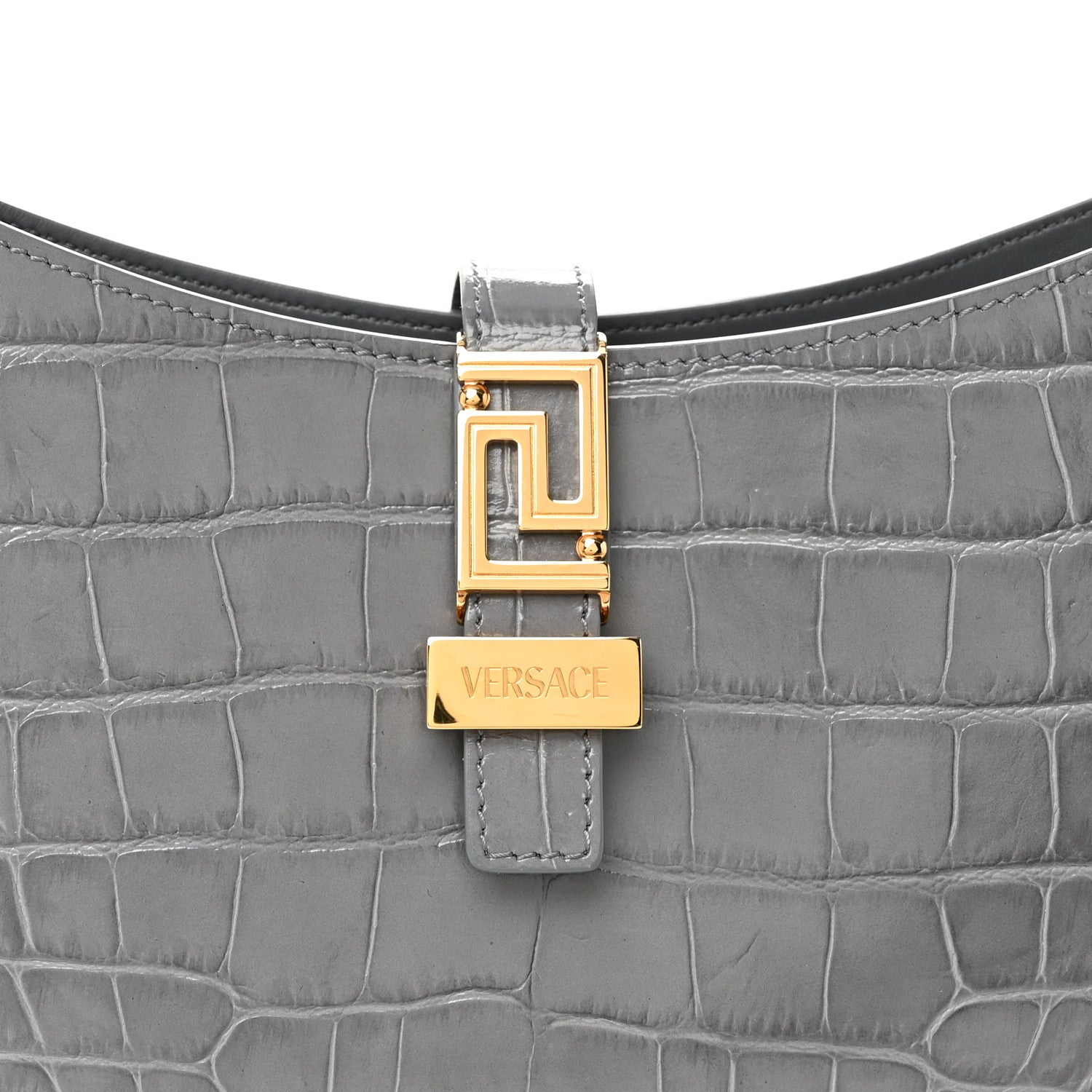 Calfskin Crocodile Embossed Large Greca Goddess Bag Charcoal