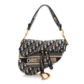 Oblique Embroidered Saddle Bag Blue